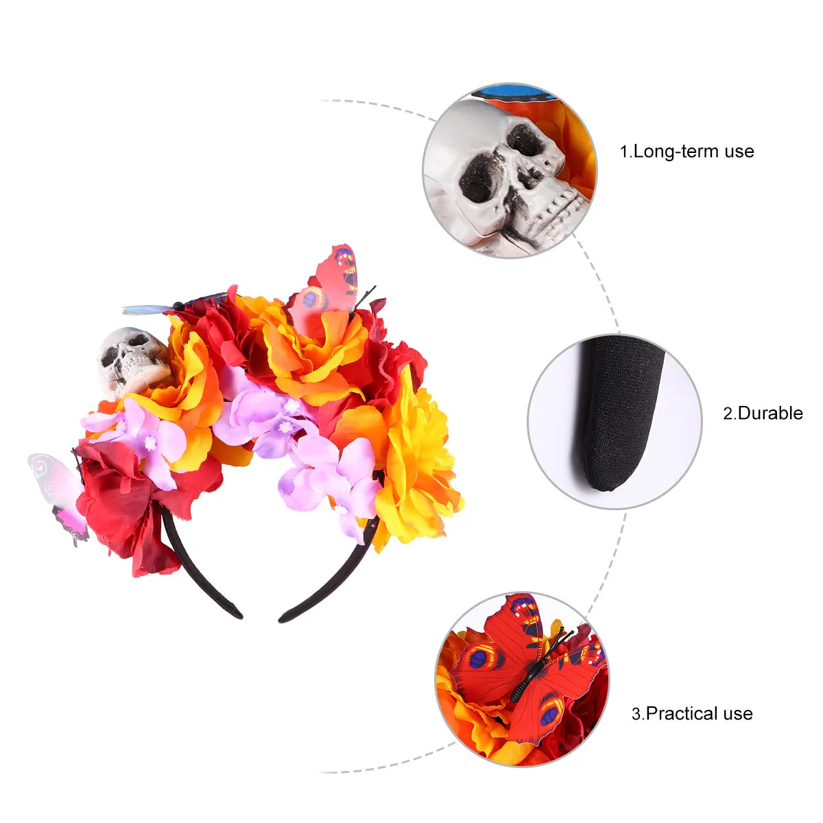 

Skull Headband Flower Halloween Costume Hair Bands Prop Headdress Headline Hoop Scary Cosplay