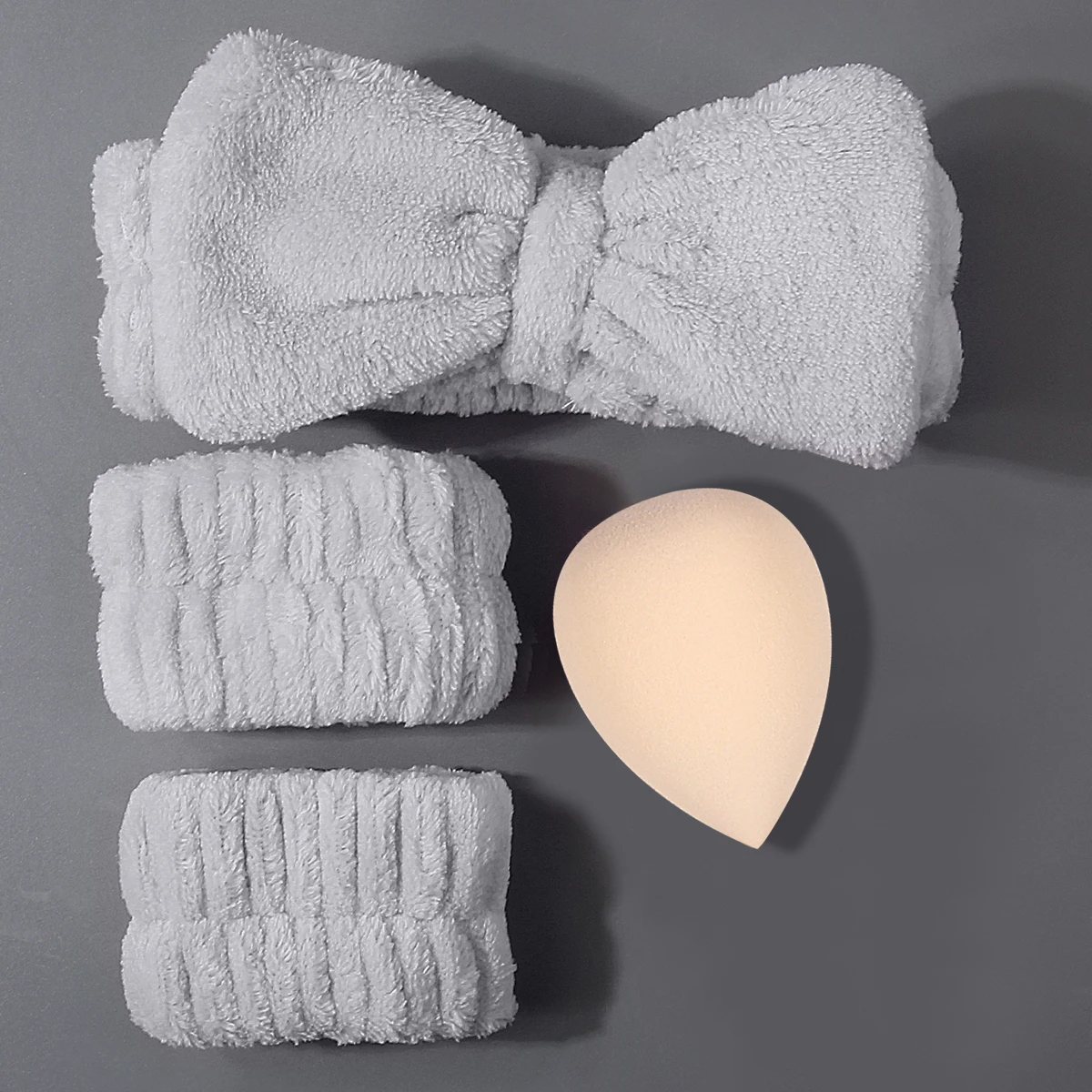 4/3/1PCS 슈퍼 소프트 페이셜 클렌징 세트, 리본 스타일 헤어 밴드/손목 스트랩 + 건식 및 습식 겸용 스펀지 에그 뷰티 도구