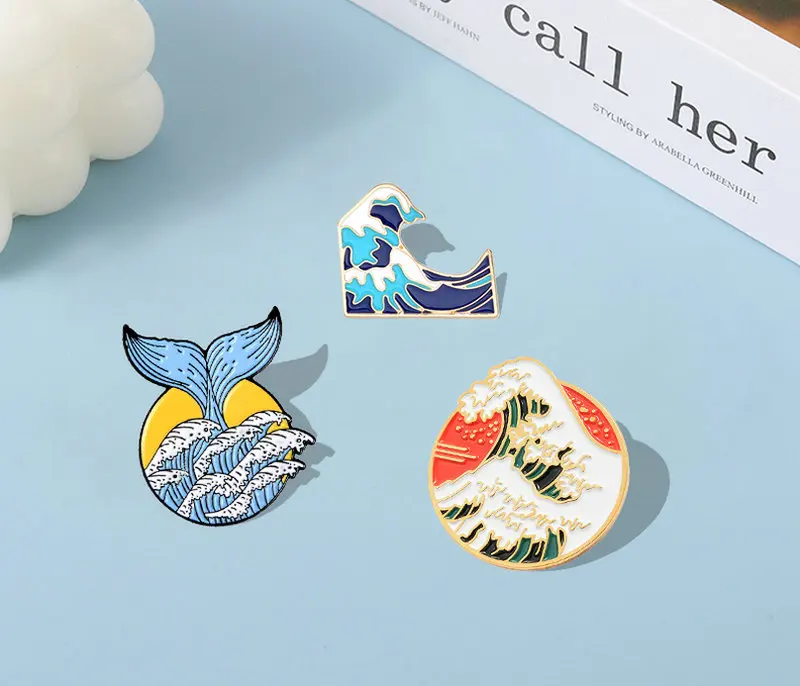 Enamel Pin Sea Wave Mermaid Tail Badge Custom Brooches Lapel pin Jeans shirt Bag Freedom Mind Jewelry Gift Secret of Ocean