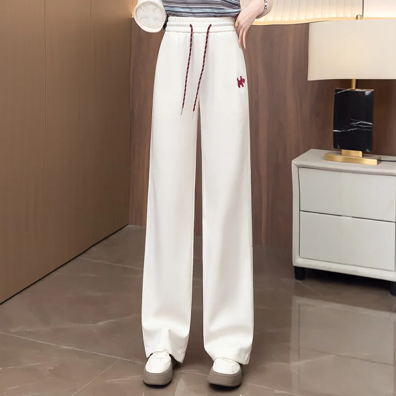 

Повседневные спортивные штаны для женщин, весенне-осенние новые утягивающие спортивные штаны с высокой талией, повседневные широкие брюки с драпировкой и вышивкой