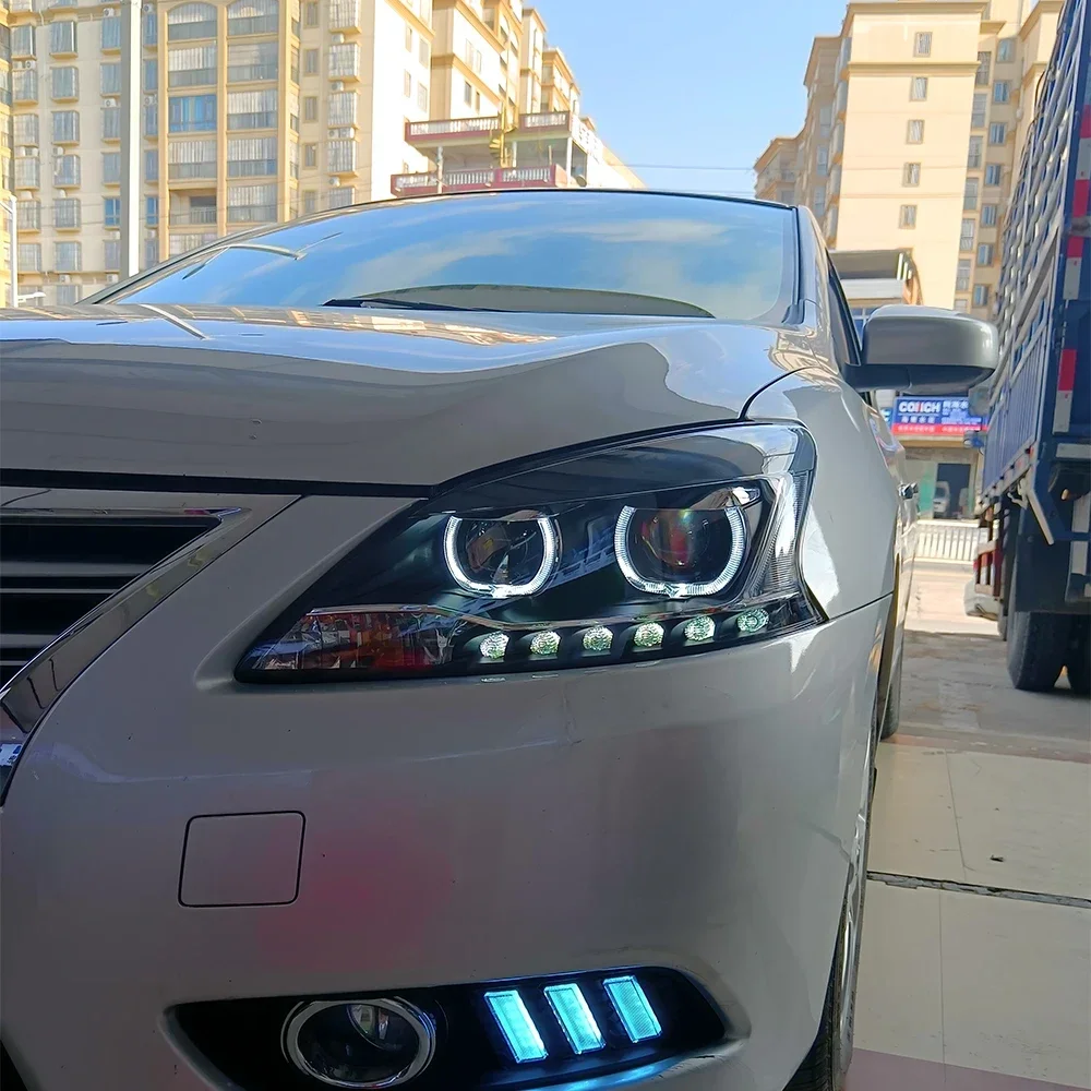 

Модернизированные автомобильные фары в сборе для Sylphy 2012-2015 B17 Angel Eyes, бифокальные линзы, дизайн, светодиодные автомобильные фары, аксессуары