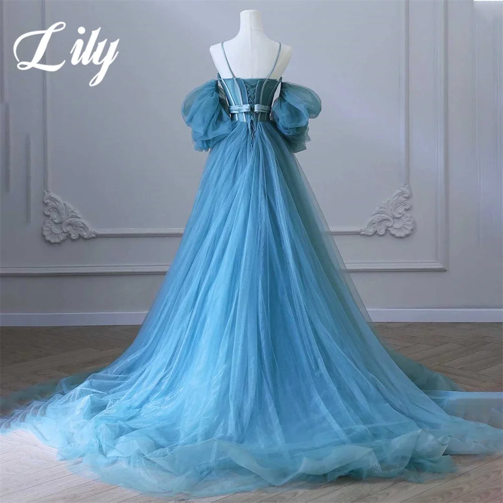 Lily Blue A Line Formal Dresses Layer Sweetheart A-Line Party Dress Off The Shoulder Pleats Special Occasion Dress robe soirée