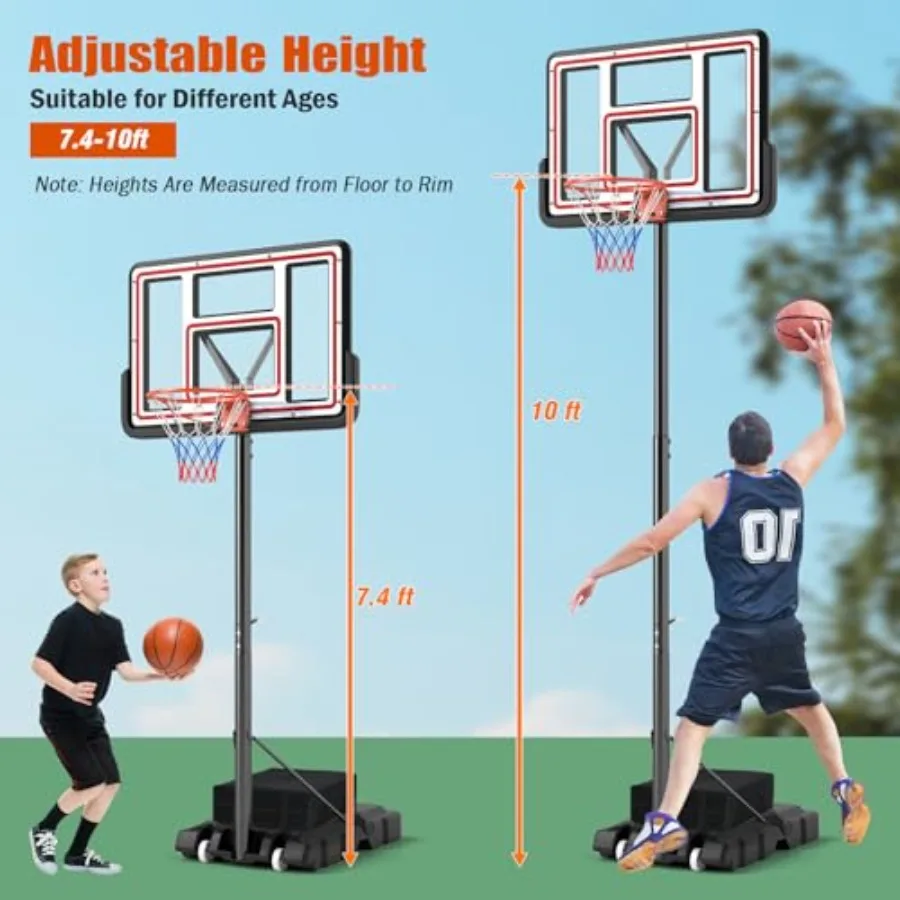 Portable Basketball Hoop Outdoor Height Adjustable Basketball Goal System for Adults with 44 Inch Shatterproof PC Backboard and