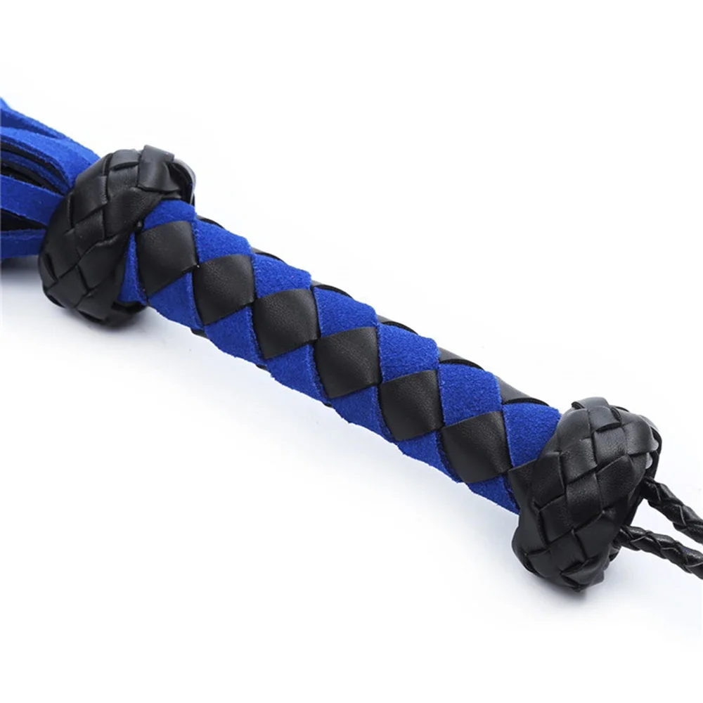 55cm Genuine Leather Suede Flogger Horse Training Crop Whip Suede Leather Covered Handle with Wrist Strap