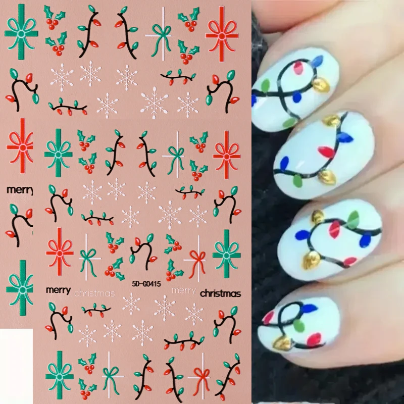 1 Uds. 5D pegatinas navideñas coloridas para decoración de uñas, calcomanías de copos de nieve/regalo/hojas maletas, calcomanías para uñas, manicura DIY, suministros festivos * ^