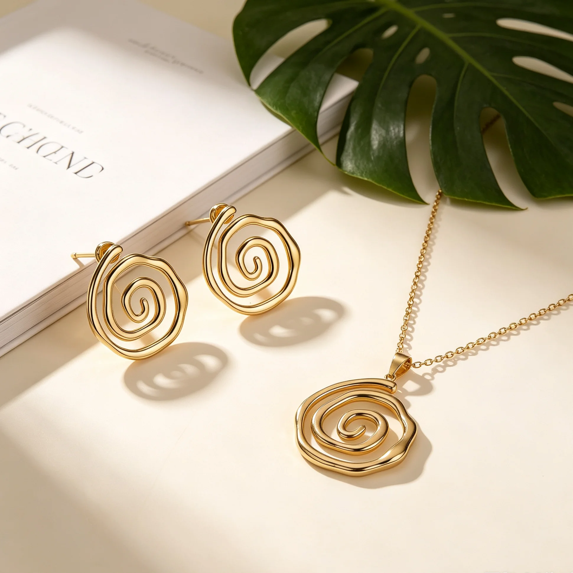 1Set Hollow Monstera Leaf 2Pcs Jewelry Set, Tropical Leaf Necklace Stud Earrings For Women Beach Vacation Wear