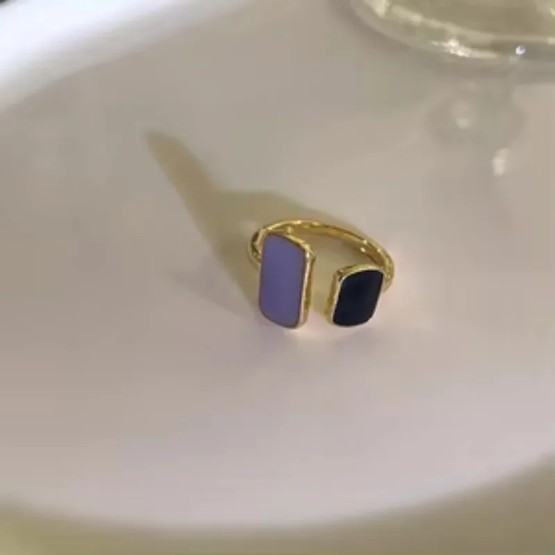 Grace Open Ring Retro Square Blue Oil Dripping Ring Fashion Temperament Simple Opening Ring Women's Jewelry Rings for Women