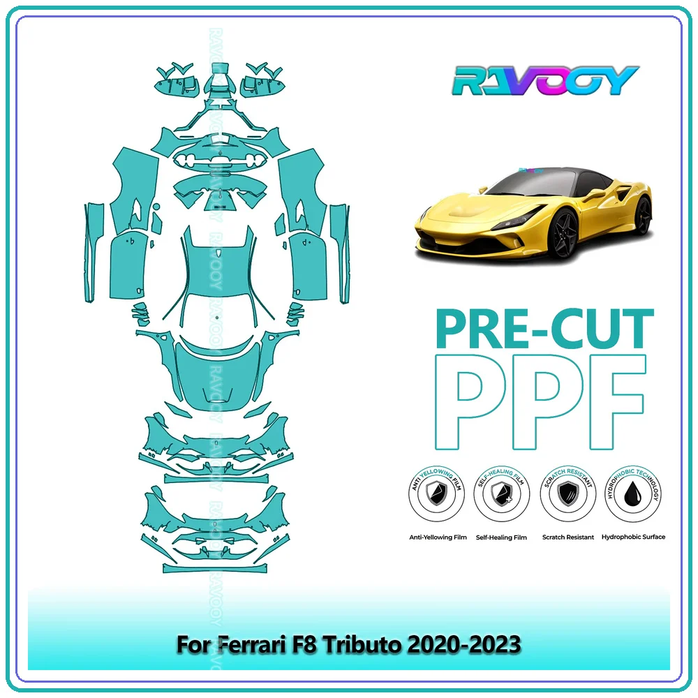 RAVOOY Custom-Fit Precut TPU PPF Full Vehicle Clear Bra Stone Guard EU UK For Ferrari F8 Tributo 2020-2023
