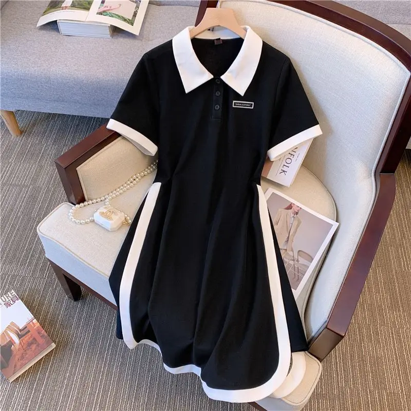 Plus Size Women's Summer Fashion Short Sleeve Dress A-Line Office Lady New Arrival Trendy Comfortable Breathable - view 3