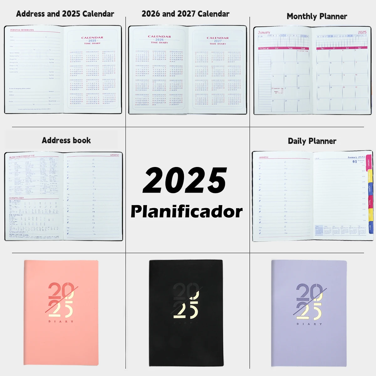 2024 Planner Notebook English Agenda 160Page Leather Cover Monthly/Weekly/Dairy  Journal For Students School Supplies Stationery