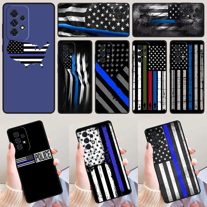 Bendera garis biru tipis polisi, untuk Samsung A52 A72 A73 A20e A21S A50 A70 A11 A12 A42 A31 A40 A51 A71 A32 A80 A91 penutup casing ponsel