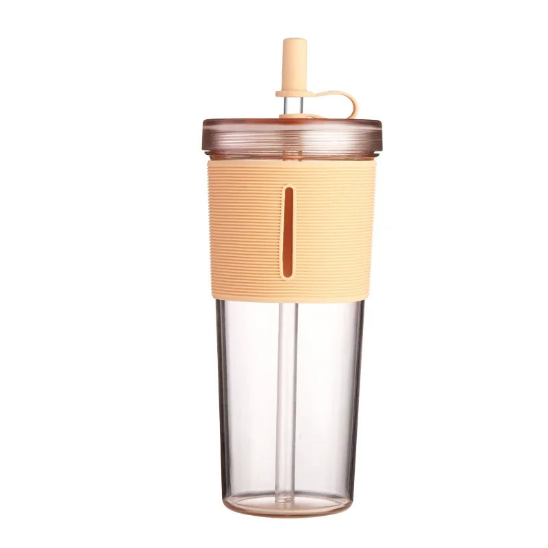 710ml/24oz Large Capacity Coffee Cup, Plastic Water Bottle With Straw, High Temperature Resistant Clear,Reusable Cups with Straw