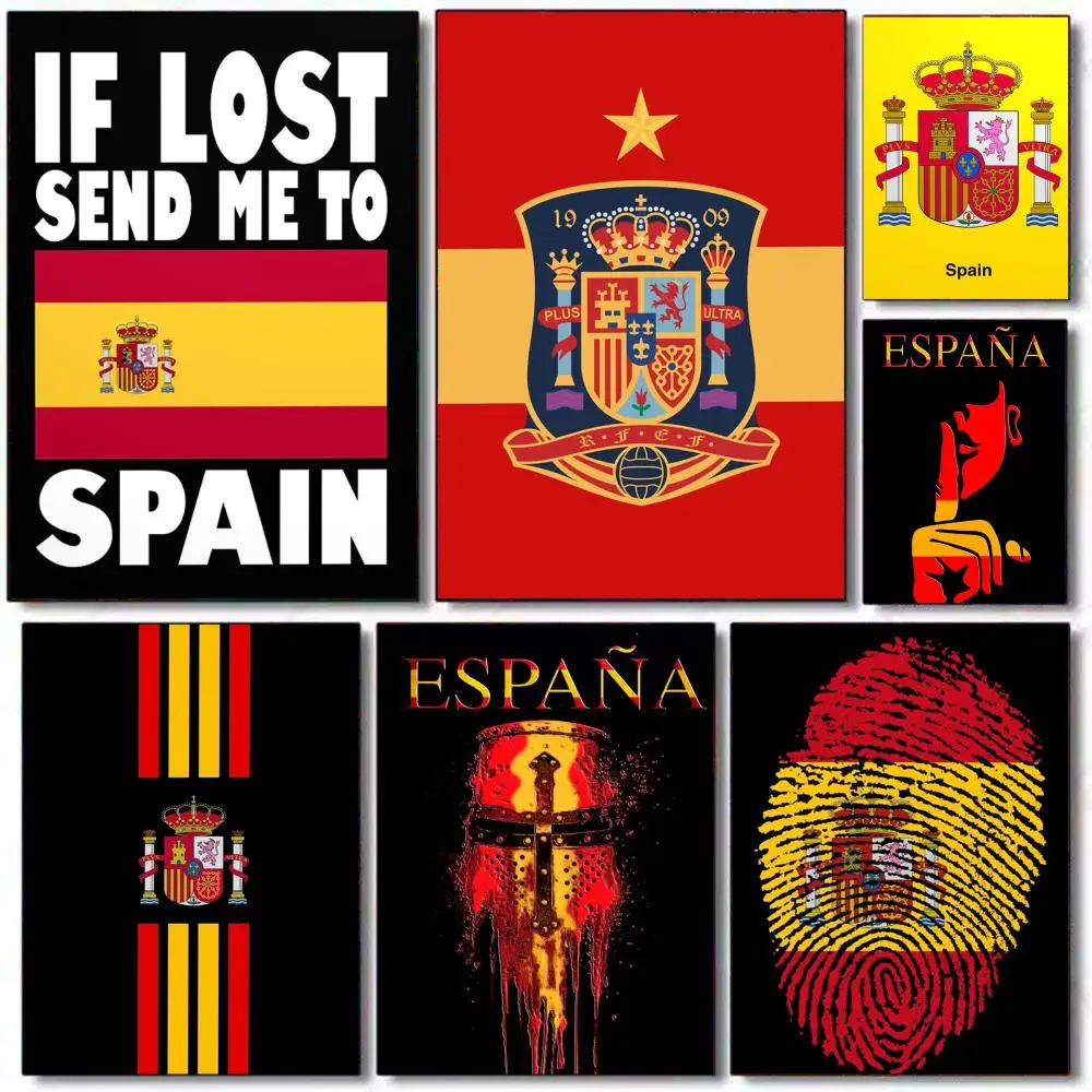

Love S-Spain Flag Poster HD Art Mural Wallart Waterproof Vintage Print Decor for Home Decoration DIY Durable