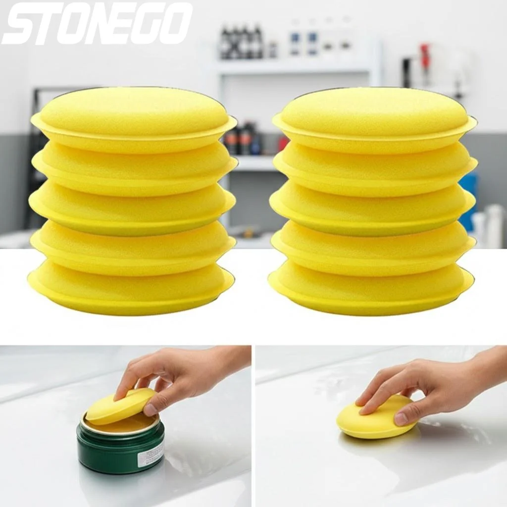 Yellow Car Foam Wax Applicator Round Polishing Cleaning Tool Auto Detailing Buffer Pad Wash Mitt Sponge Cleaner