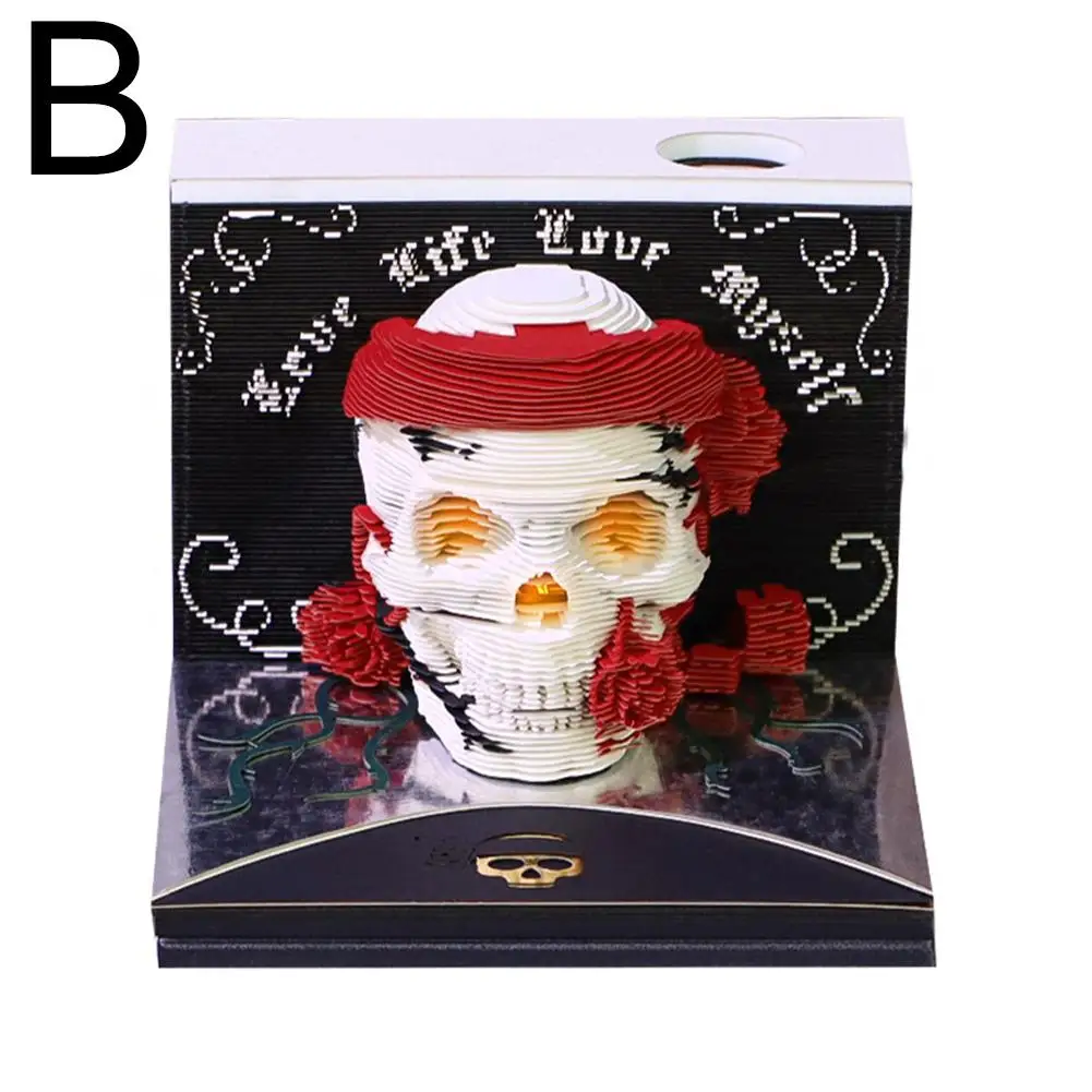 Notepad 3D Model Skulls Sticky Notes Creative Table Stationery Memo Pads Paper Calender 3D Art Desktop G1J0