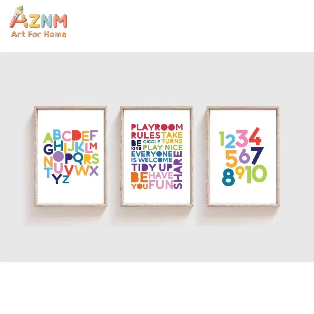 AZNM Frameless Game Room Rules Posters | Colorful Alphabet and Number Learning Canvas Art | Home Decor for Kids' Rooms | Gift