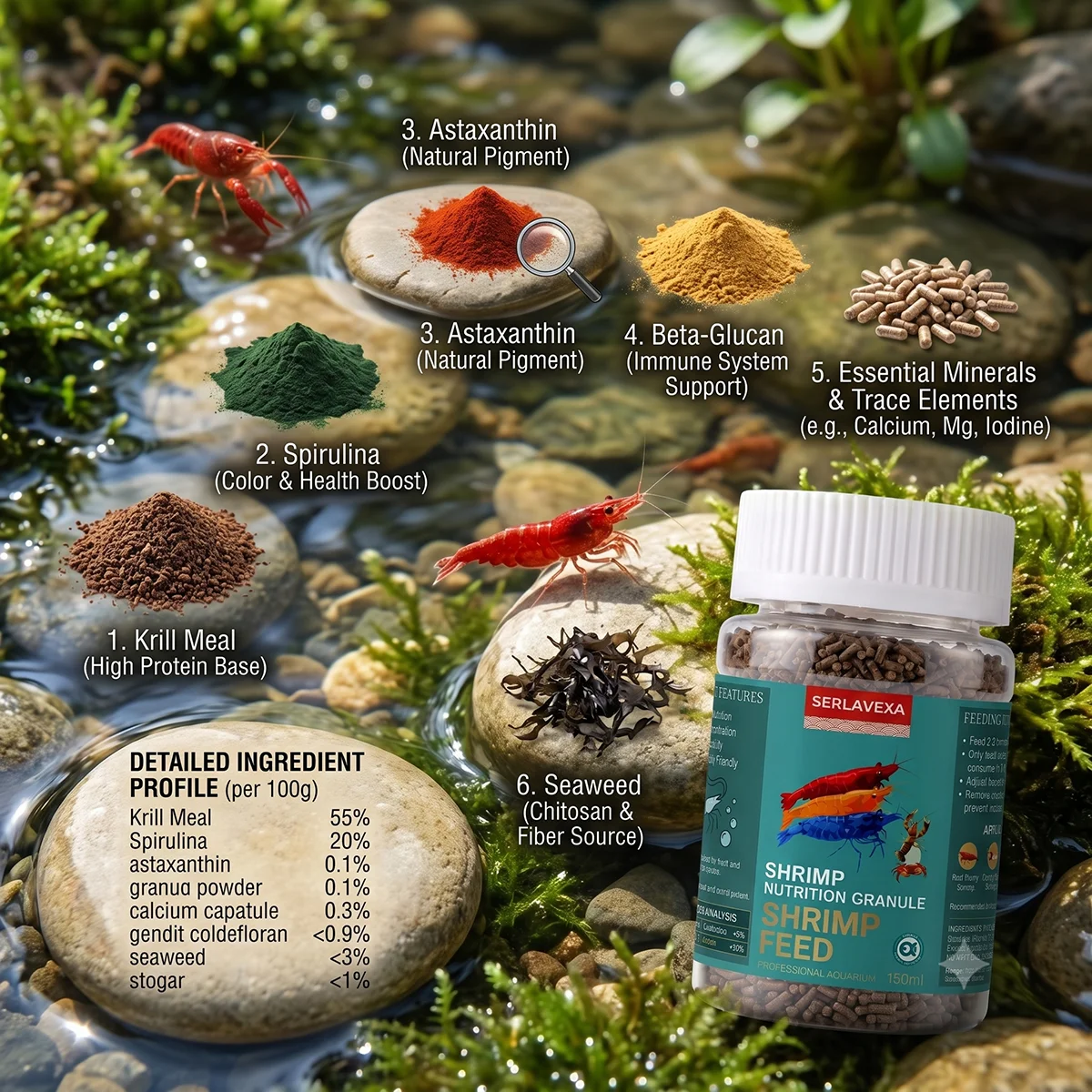 حبوب علف الجمبري SERLAVEXA عال - مراجعة Aquarium Fish Vitamin وسعره
