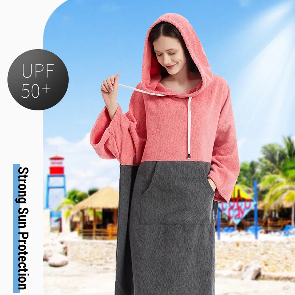 Quick Dry Bath Towels Pool Changing Robe Quick-Dry Poncho Surfing Diving Hooded Towel Beach Cloak Windproof and Warm