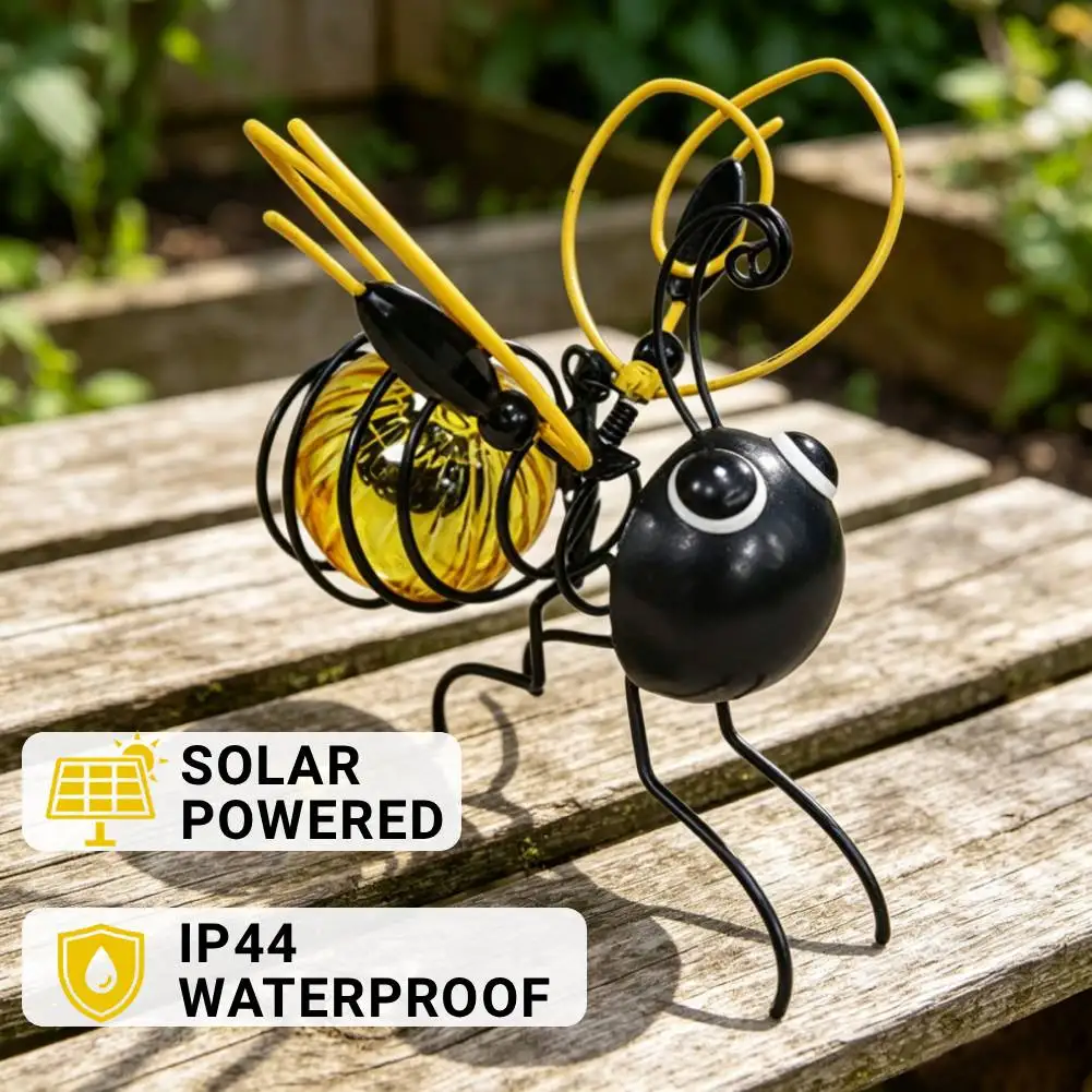 Metal Solars Lights - Bee & Butterfly Figurines, Waterproof Outdoor Hanging Animal Lantern, For Garden Patio Yard Decor & Gift