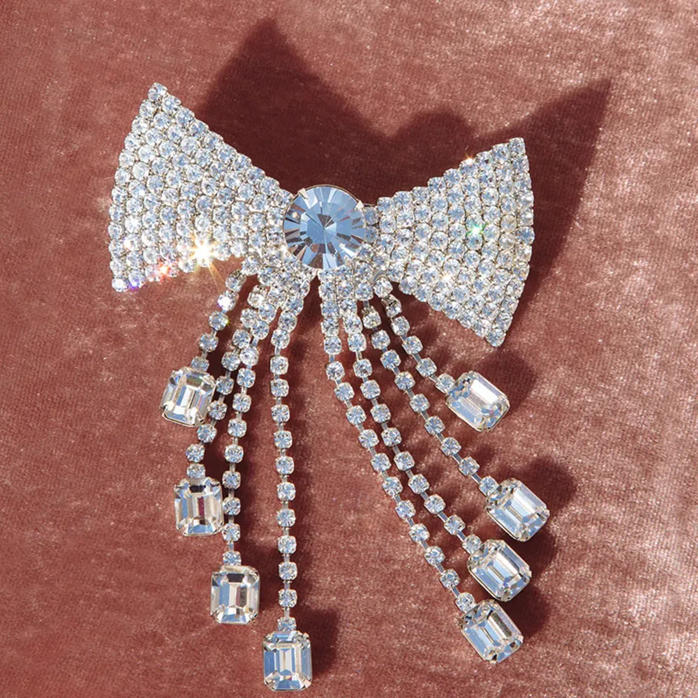 Luxury Rhinestone Butterfly Tassel Square Pendant Hair Clips Hair Comb Hair Jewelry for Women Crystal Bow Hairpin Hair Ornaments