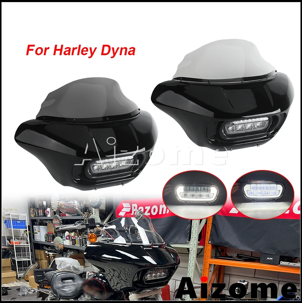 

Для мотоциклов Harley Dyna Low Rider Street Bob Super Glide 87-2017: Светодиодная фара в стиле Club, маска-обтекатель, переднее ветровое стекло, накладка на кузов