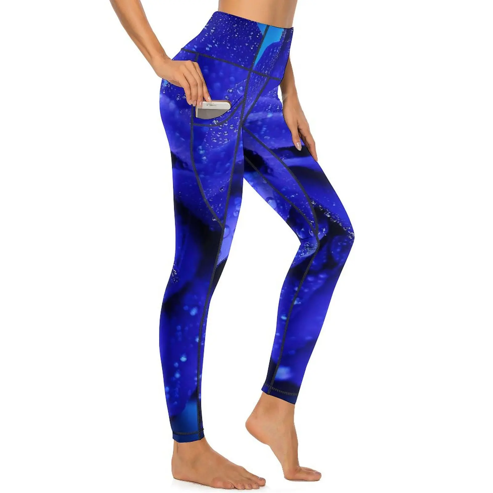 Blauwe Fower Yogabroek Sexy Rozenprint Leggings Push Up Workout Leggins Vrouwen Nieuwigheid Stretchy Sport Legging