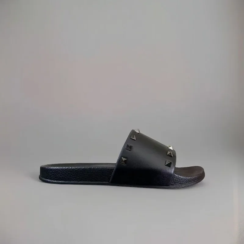 2025 جديد الرجال والنساء نفس النعال الجنس الأسود برشام مسطحة القاع في الهواء الطلق نعال شاطئ 36-47 زوجين النعال باردة #4