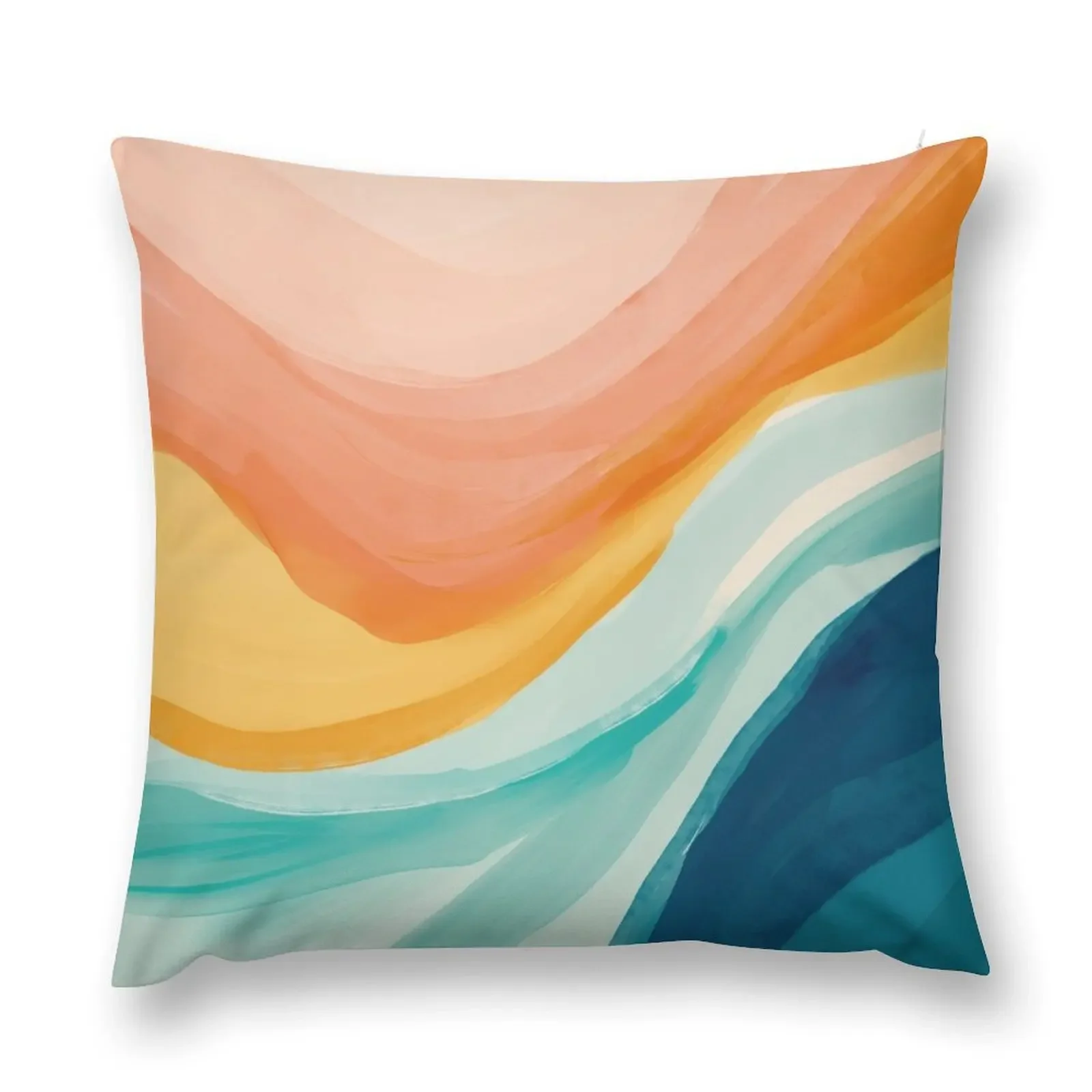 

Pink, Yellow, Blue, Watercolor Abstract Sunrise Waves Throw Pillow Decorative Sofa Cushions home decor items pillow