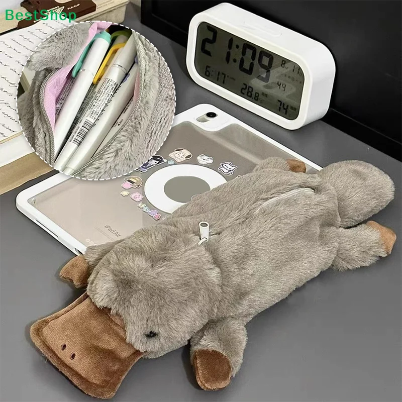 〔R〕Niedliches Platypus-Federmäppchen, Kosmetiktasche, Plüsch-Stiftetui, Aufbewahrungstasche mit großem Fassungsvermögen, Schulsachen, Schreibwarenbox