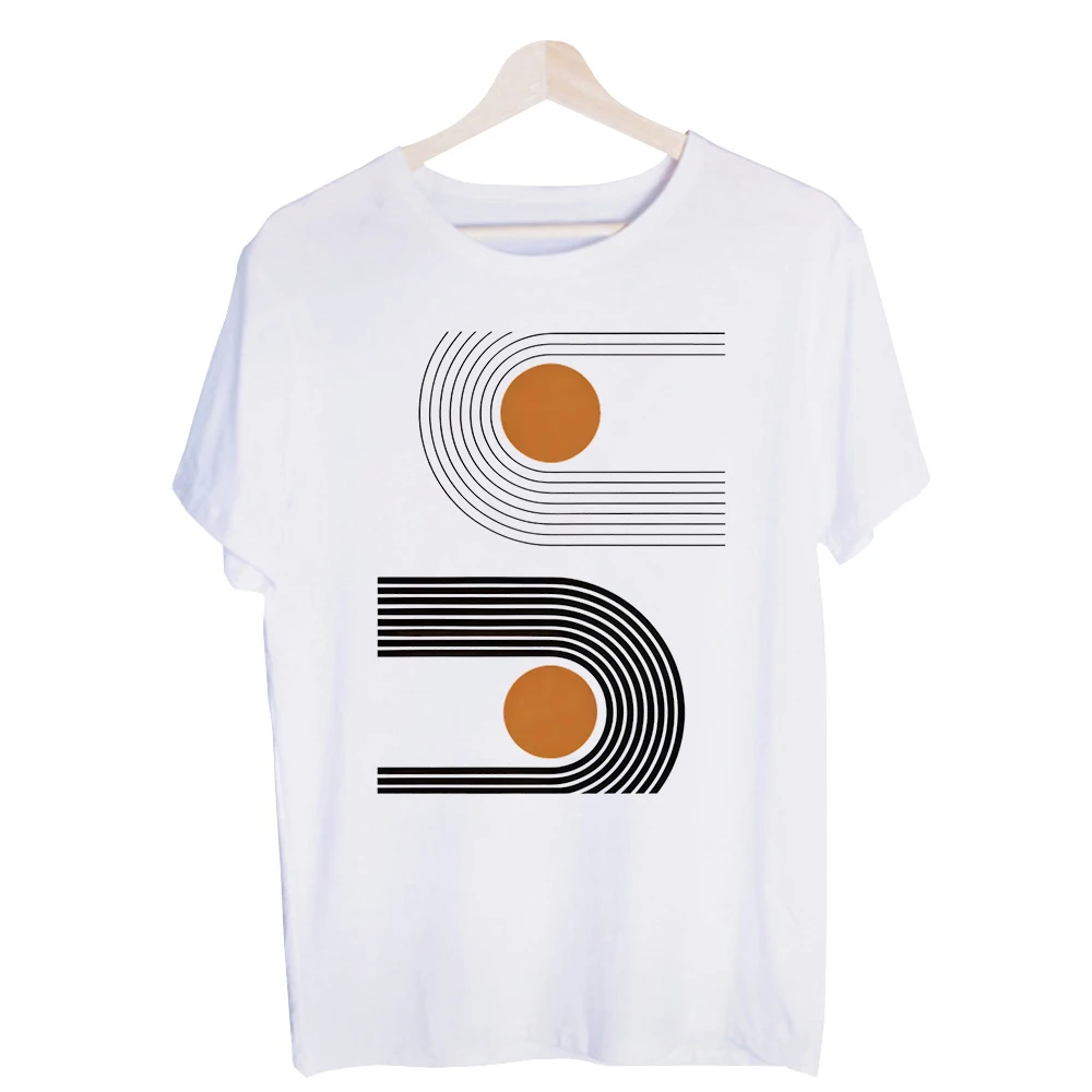 Men's Geometric Line and Circle Tee, Short Sleeve Crew Neck T-Shirt with Abstract Minimalist Design Casual Daily Wear