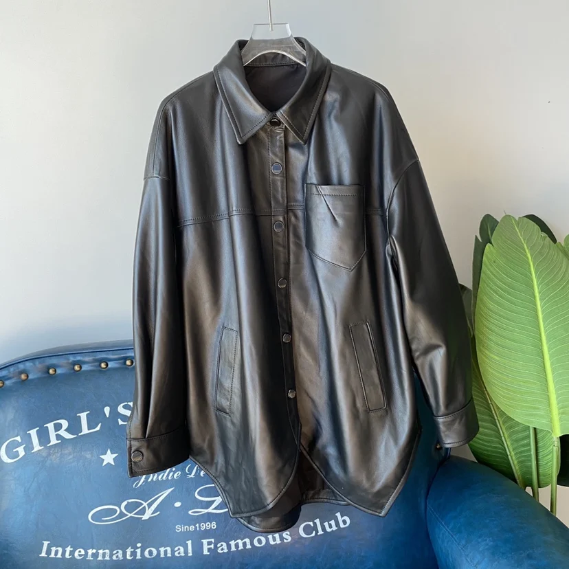 2023 春秋 レディース ロング irt スレ 本革 ジャケット コート ミディアム丈 アウター ファッショナブル エレガント