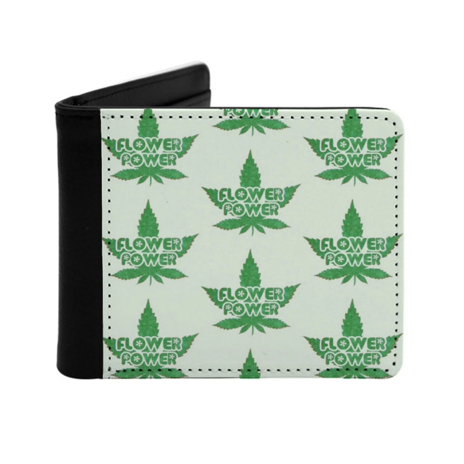 Flower Power Green 3 Personalized Men's Leather Wallet Card Money Bag Pu Leather Wallet Flower Power Flower Power Early 2000S