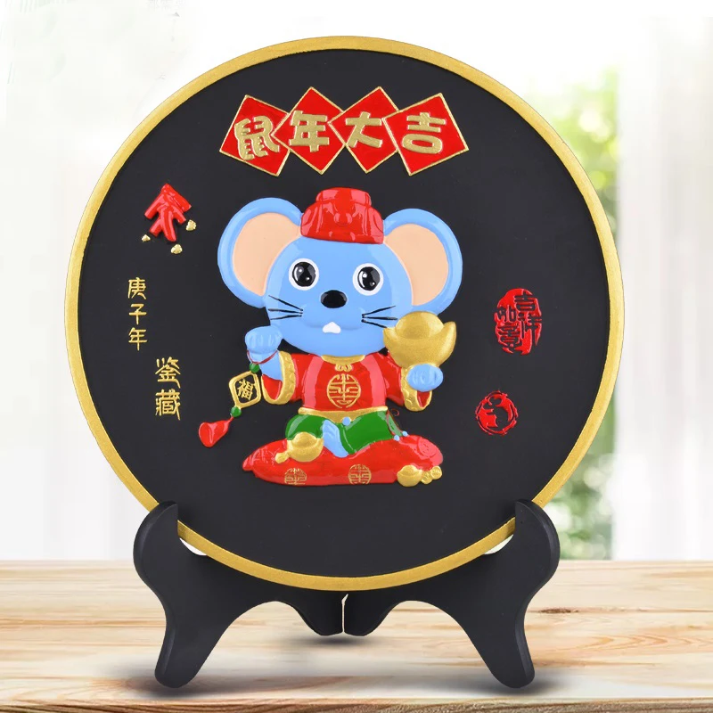 TOP foreign present gift # GOOD LUCK Propitious GOOD LUCK Chinese Zodiac mouse carving Decoration gift box