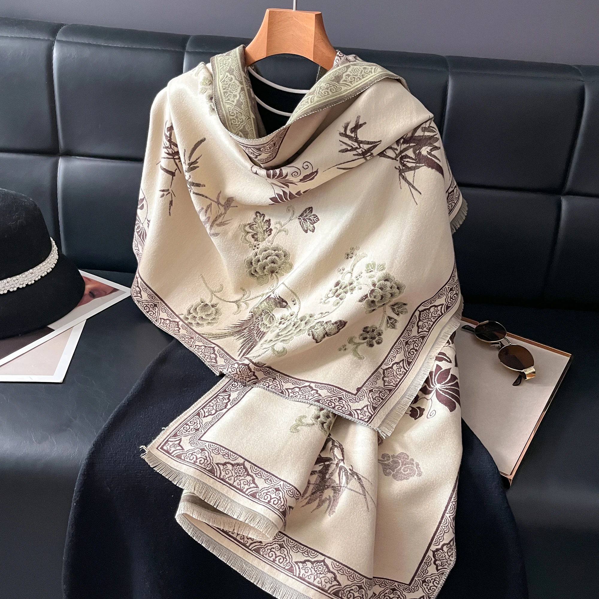 

Зимний модный теплый женский шарф-шаль из искусственного кашемира - толстое женское пончо в стиле пашмины с цветочным принтом и бандана Echarpe