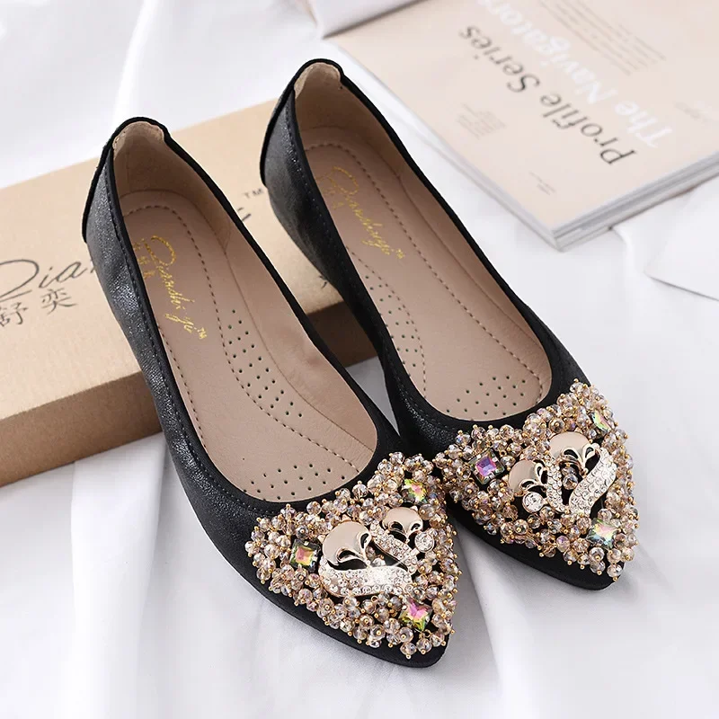 Women Ballet Flats Rhinestone Wedding Ballerina Shoes Foldable Sparkly Comfort Slip on Shoes Loafers plus size 41 42 43 44 45