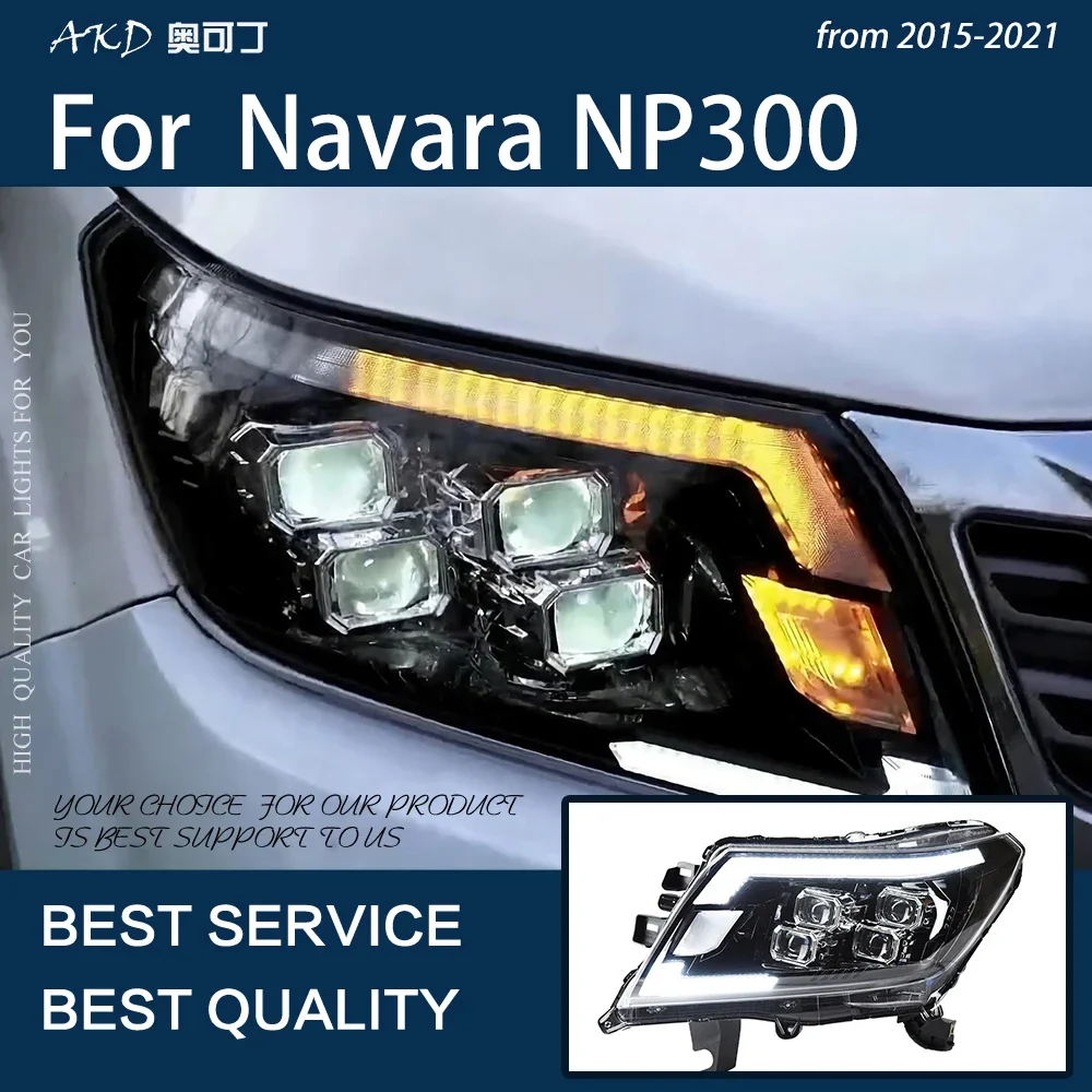 Car Lights For Navara NP300 2015-2021 LED Crystal Headlights Modification Upgrade DRL Dynamic Turn Signal Lamp Projector 4 Lens