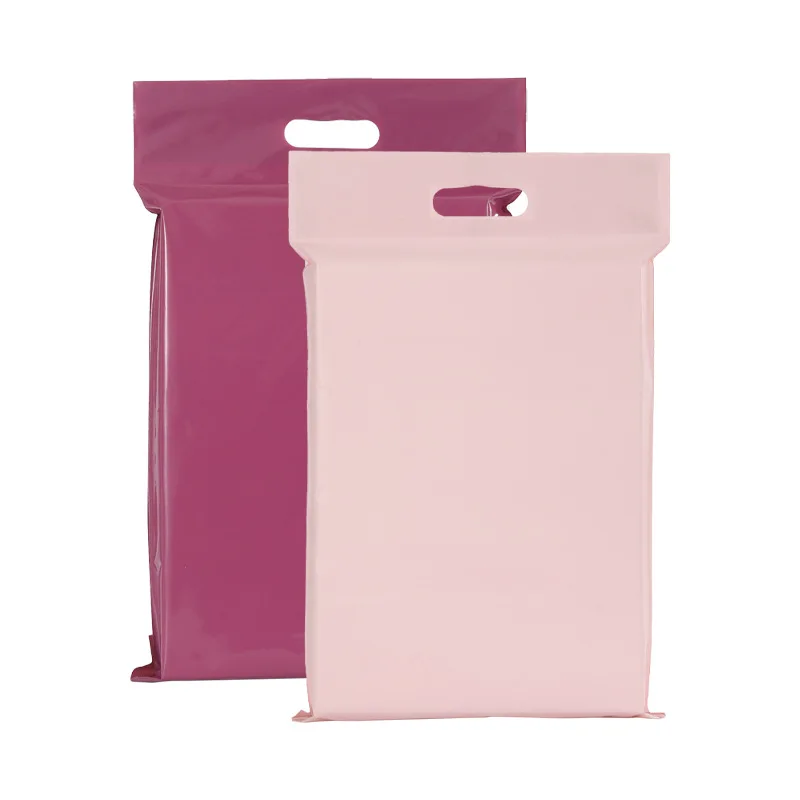 25X3 5Cm/28X42Cm Draagtas Draagbare Express Tas Met Handvat Paars/Roze Plastic Koerier Tassen Zelfsluitende Verzending Envelop 10 Stuks