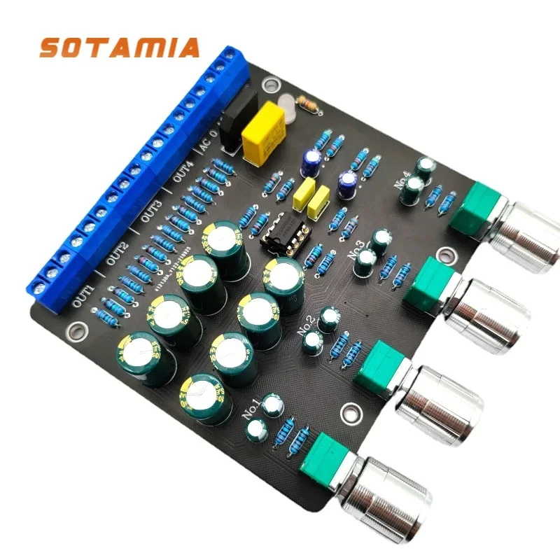 

SOTAMIA Hifi Preamplifier Active Audio Splitter NE5532 OP Amp 1 in 4 Out Power Amplifier Mini Preamp AC12V Dual Power Supply