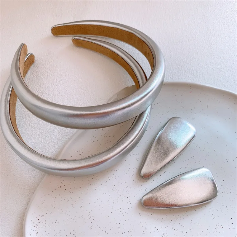 

Kids Silver Tone Sponge Hair Band Thin Elastic Non Slip Headband for Baby Girls Cute Solid Color Daily Hair Accessory Must Have