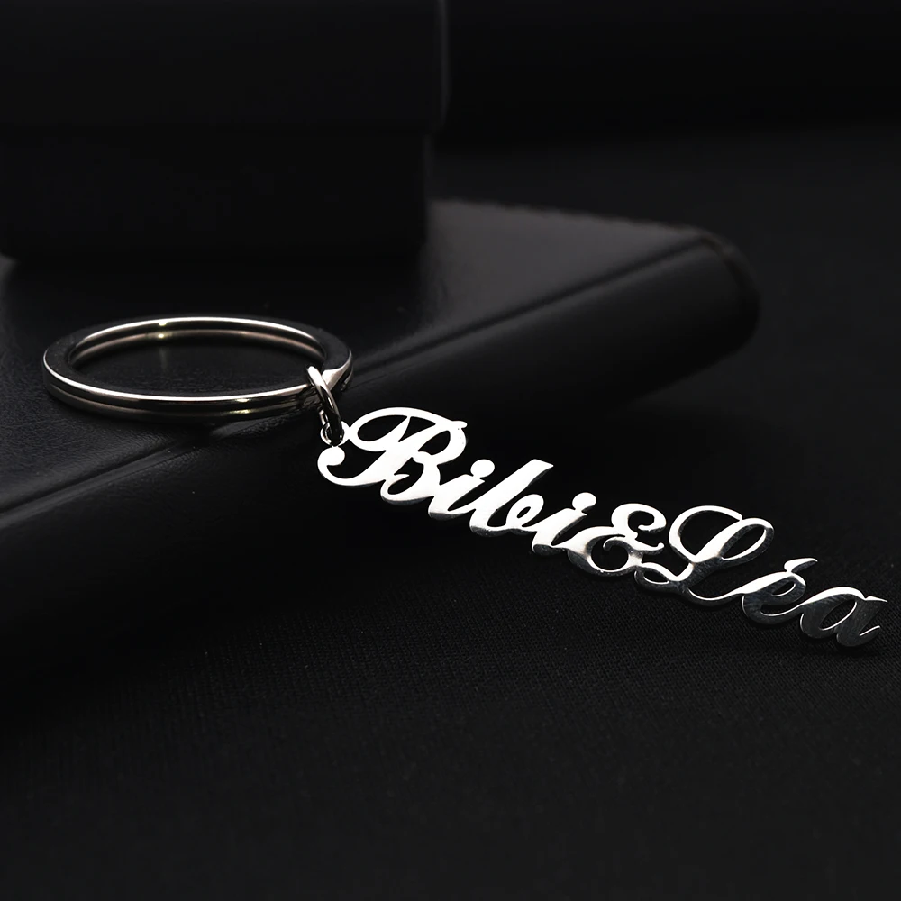 

Personalized Customized English Name Key Chain Stainless Steel Cutting Jewelry Electroplating Key Ring For Men and Women