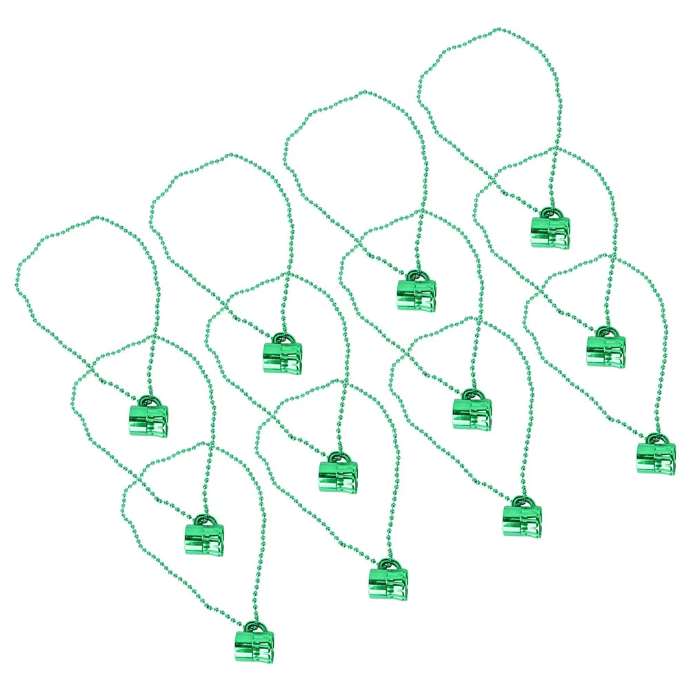 

12 Pcs Festival Necklace Irish Cup Irish's Beaded Pendant Green Plastic Carnival