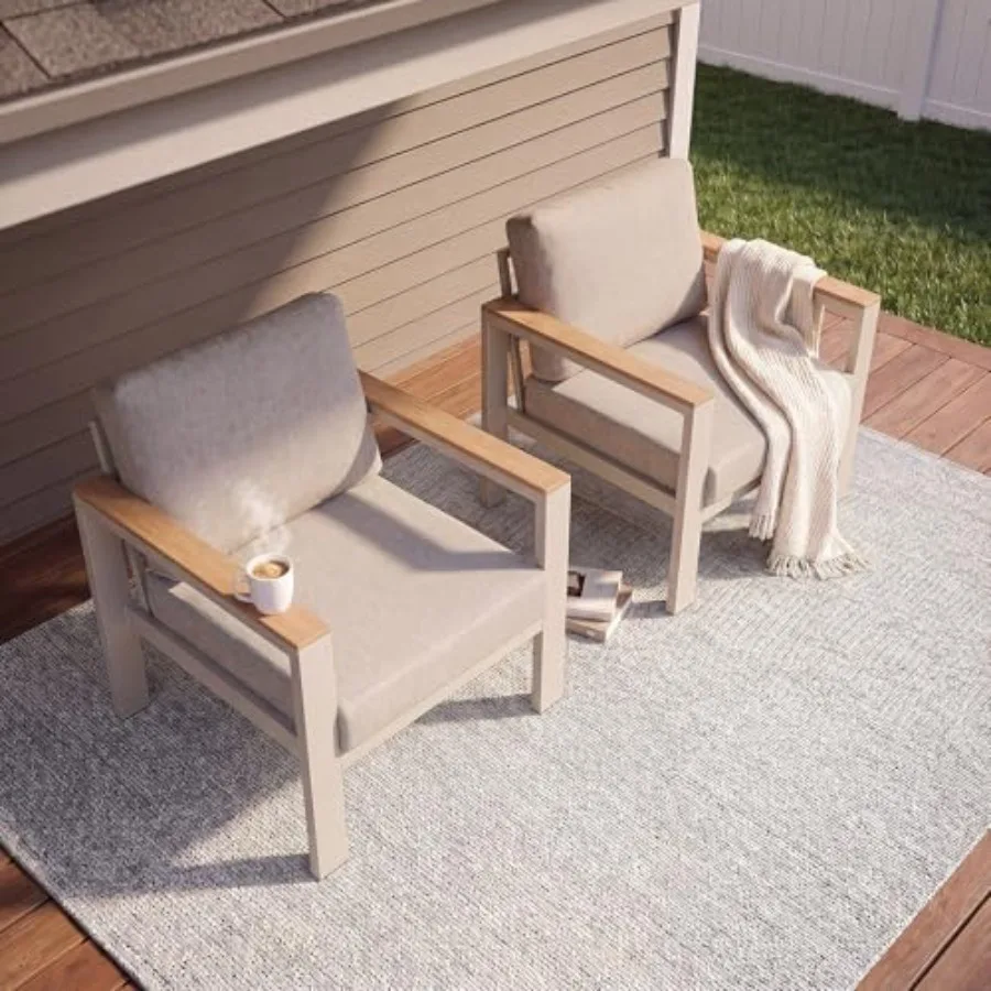 Outdoor single-seat aluminum patio chairs for balcony, porch, backyard; powder-coated 1.5mm frame, water-repellent removable cu