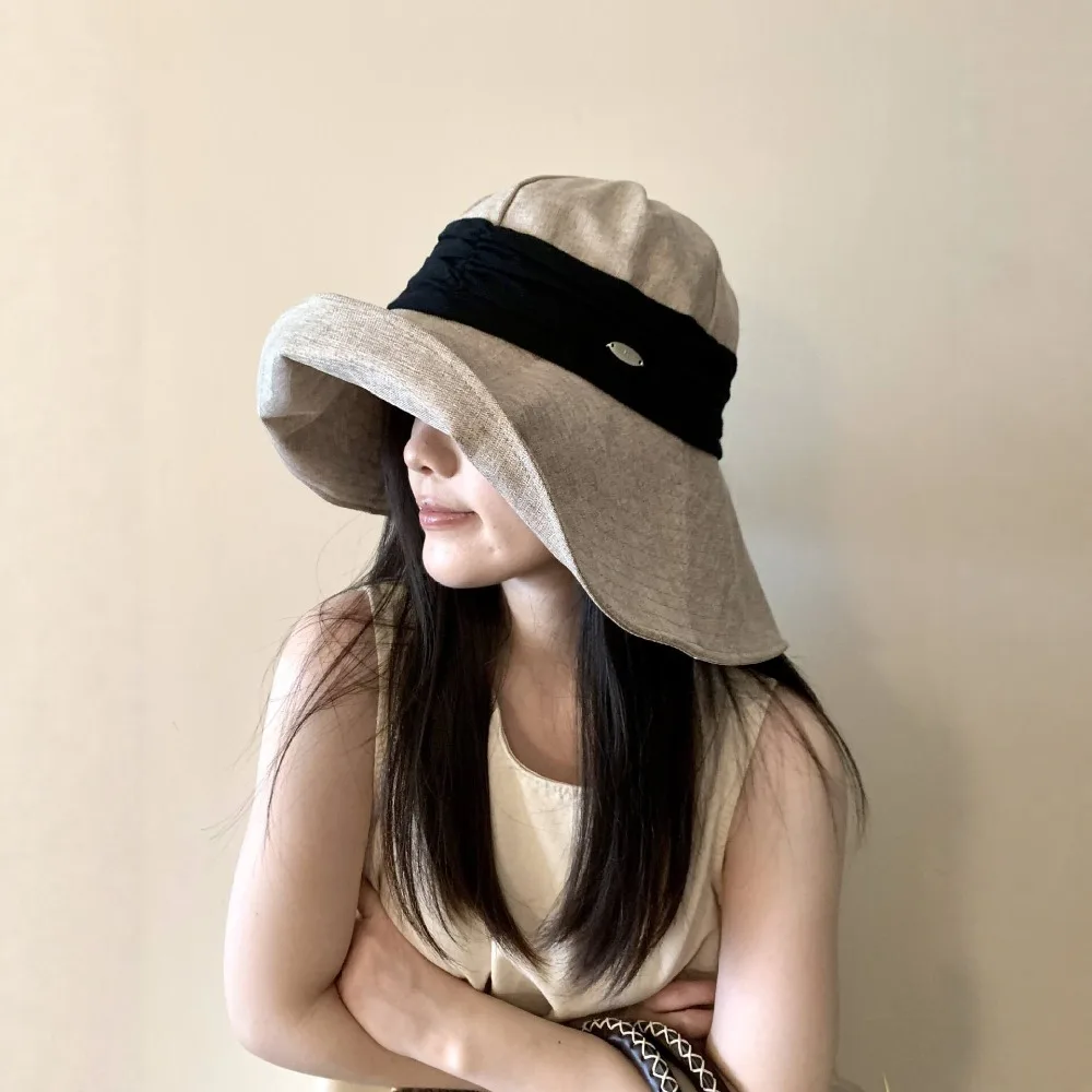 Casual Solid Color Cotton Linen Fisherman Hat Wide Brim Cotton Linen Summer Sun Hat Breathable Sun Protection Bucket Hat Camping