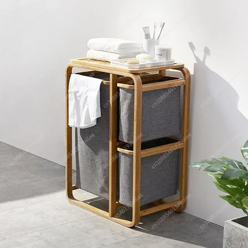 3 Gird Bamboo dirty clothes basket bathroom laundry hamper storage basket clothes organizer