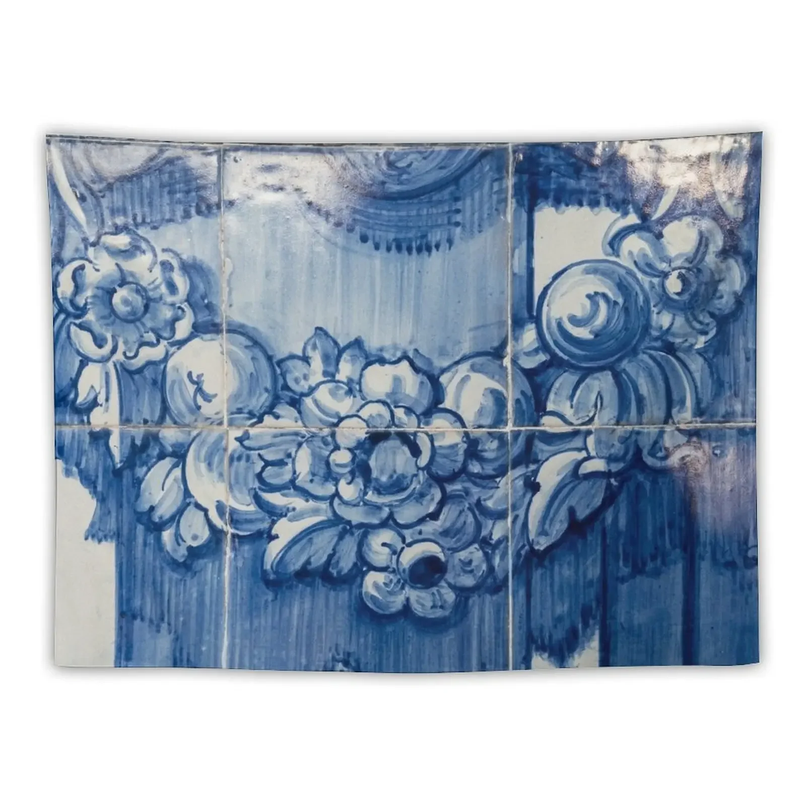 Antique Portuguese Azulejo - Lustrous Stylized Botanical Garlands Tapestry Cute Room Decor Room Decoration Aesthetic Tapestry