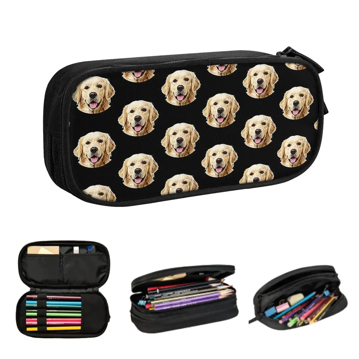 Funny Golden Retriever Face Portrait Pencil Cases Large Capacity Pen Bags Pen Box Pencil Pouch For Boys Girls Stationery School