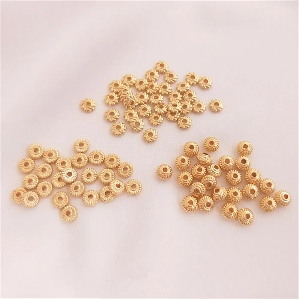 14K plated gold filled Thread flat bead lantern bead hot wheel spacer handmade loose bead DIY first jewelry accessories