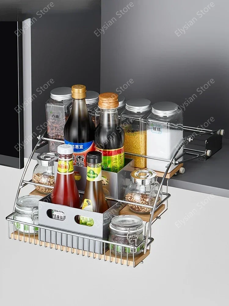 Kitchen Cabinet, Hanging Cabinet, Pull-down Basket, Condiment Lifting Rack, Small Size Storage