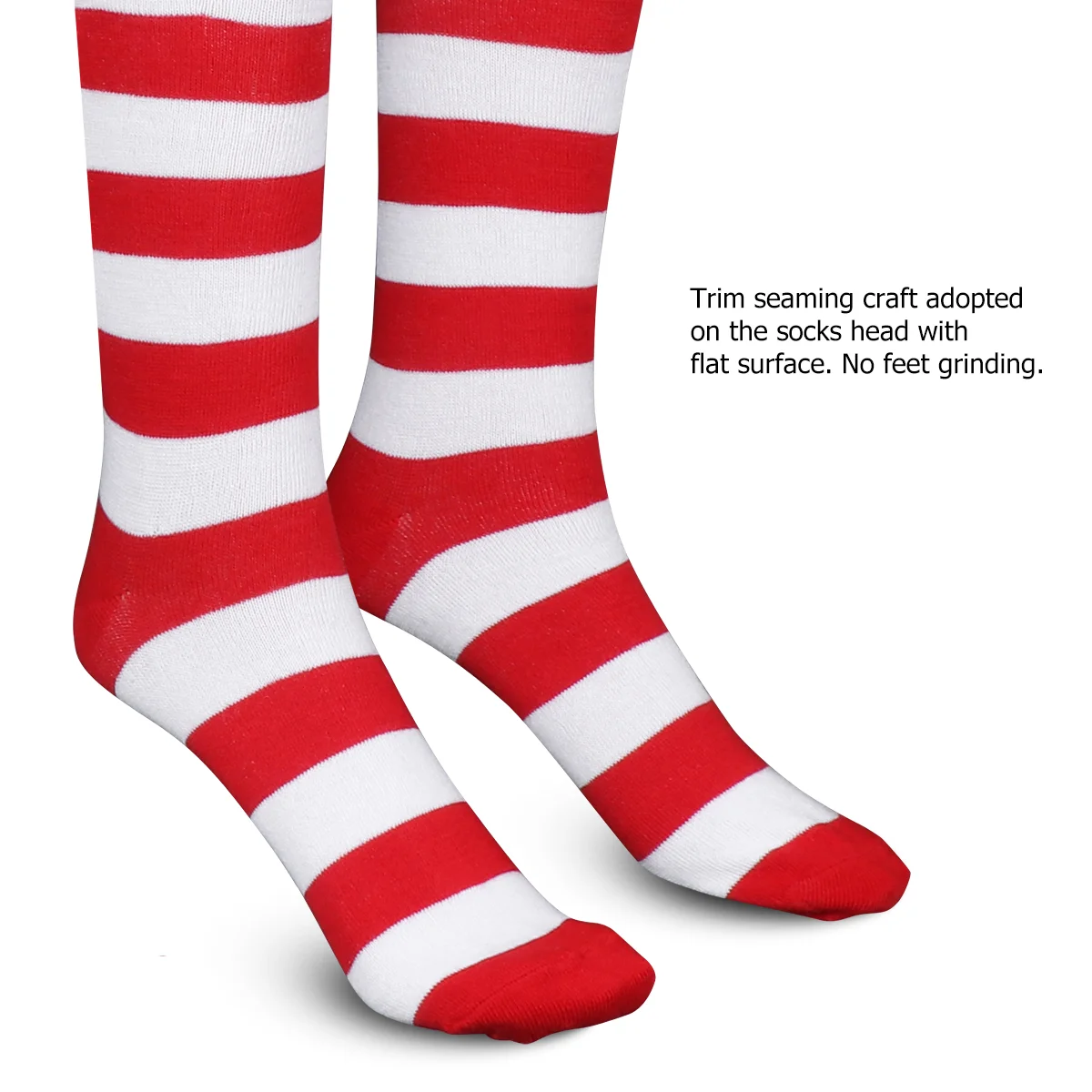 BESTOYARD Christmas Red White Stockings Thigh High Striped Over Knee Socks for Women Girls (Average Size)