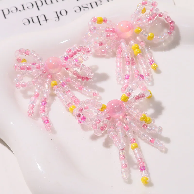 Shoe Charms 1Pc Handmade Sweet Tassel Bead Bow Candy Color Dopamine Princess for Clogs Jelly Crystal Shoes Korean Fairy Style